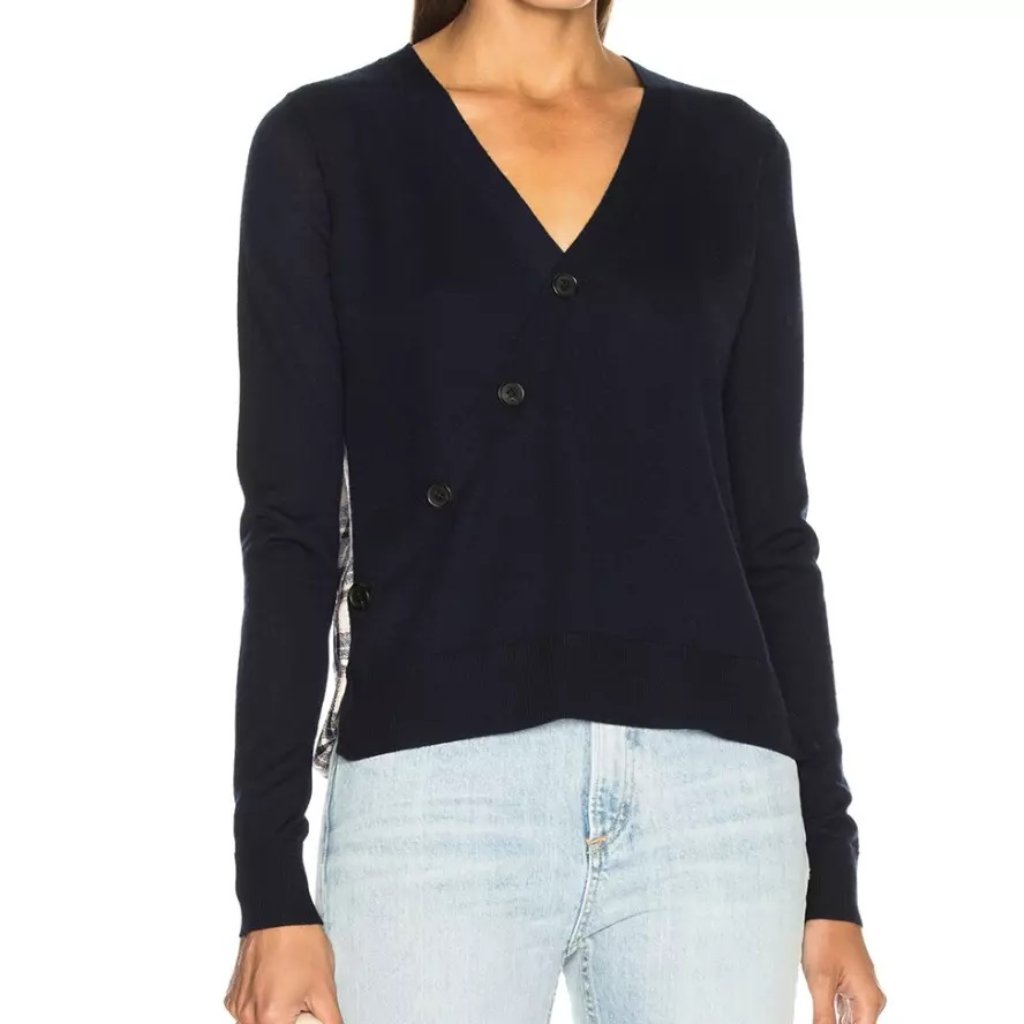 Veronica Beard Wool Plaid Gemma Sweater Women's Navy Size Small/Medium